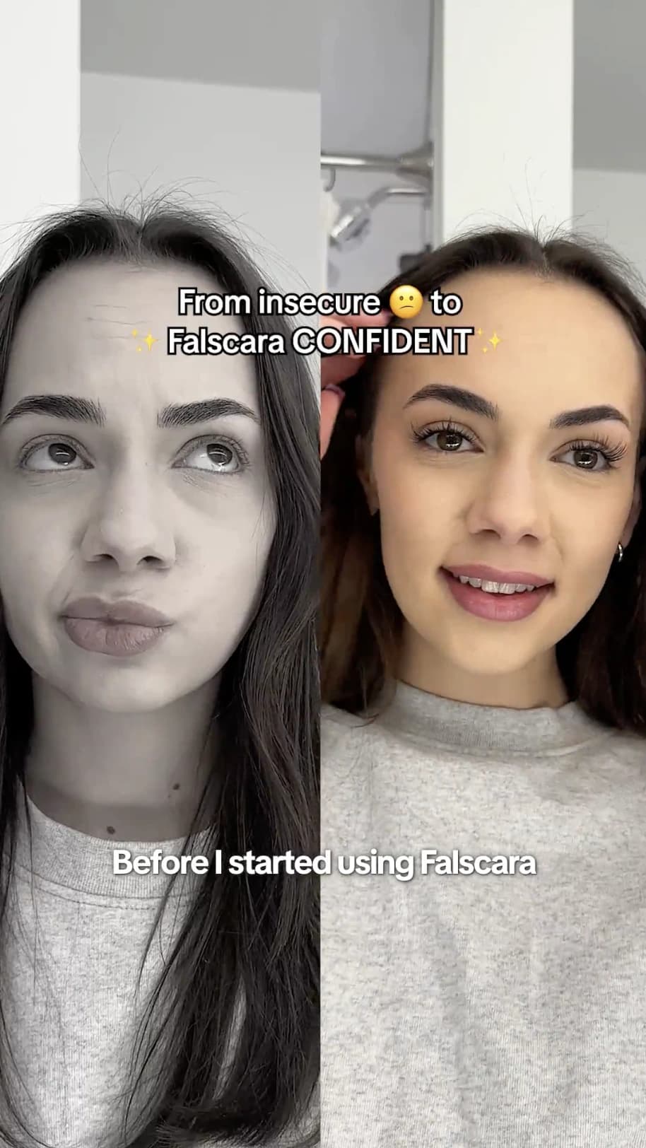 Before and after split screen from a UGC beauty ad